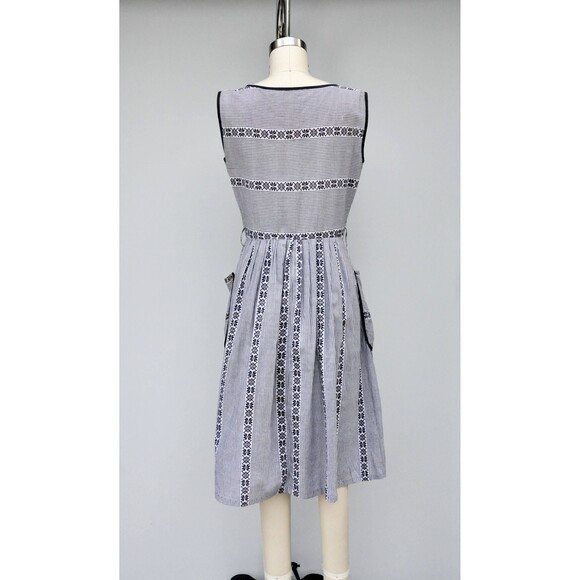 50s 60s Checkered Floral Dress LARGE POCKETS Pleated Pin Up Rockabilly S M - Picture 8 of 10